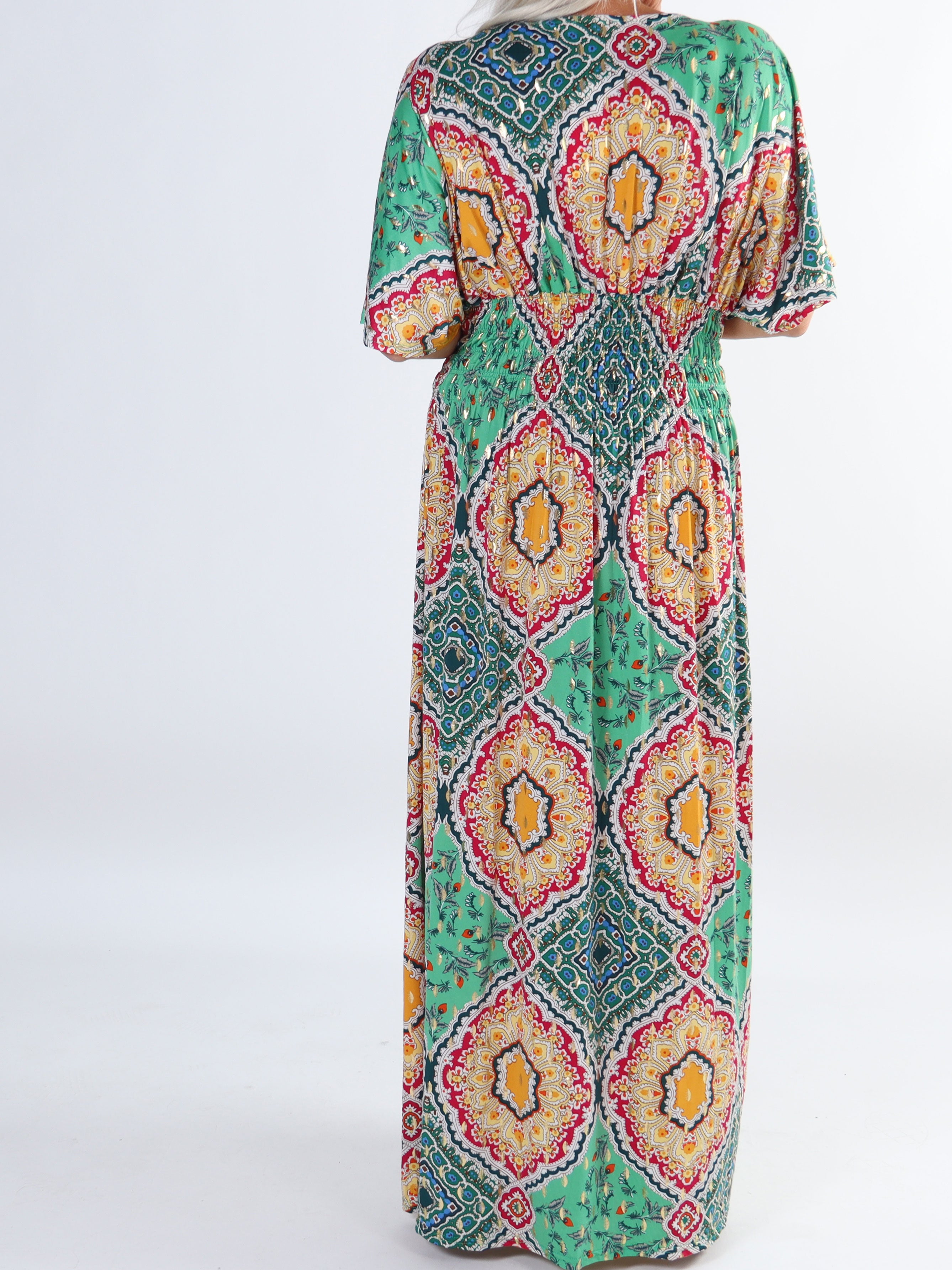 Pams Multi - Lang elastisk plus size kjole i krølfrit stof